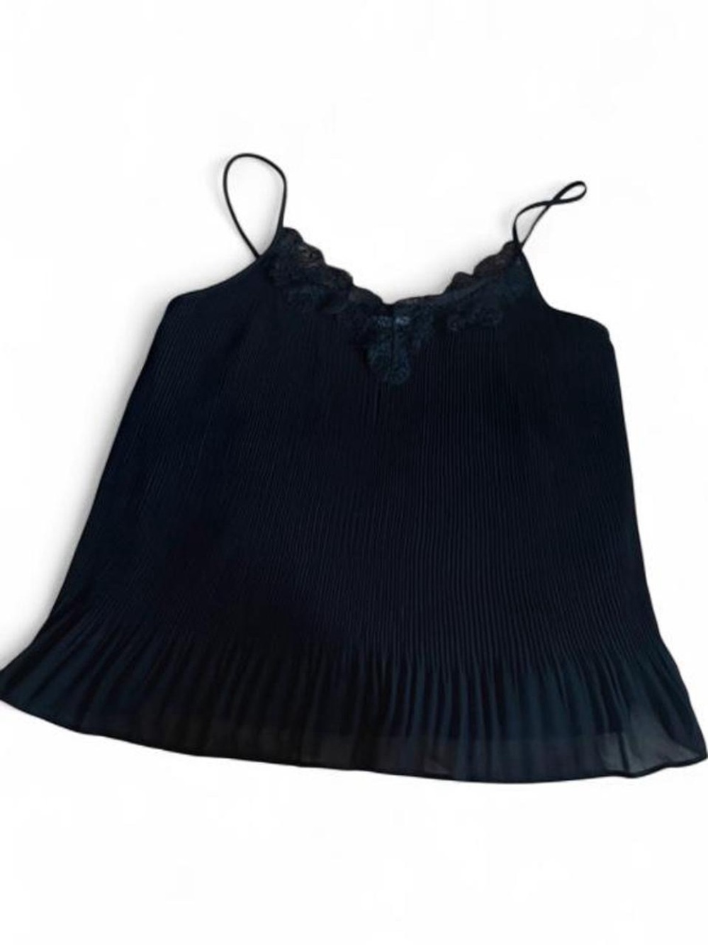 Bar III Black Pleated Lace-Trim Camisole Top